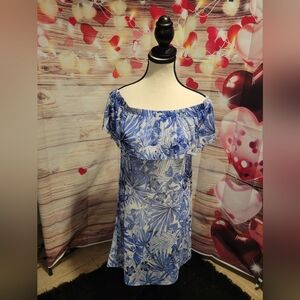 Blue Floral Off-Shoulder Cover Up